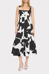 Grand Foliage Poplin Midi Dress Black/White | Milly Women