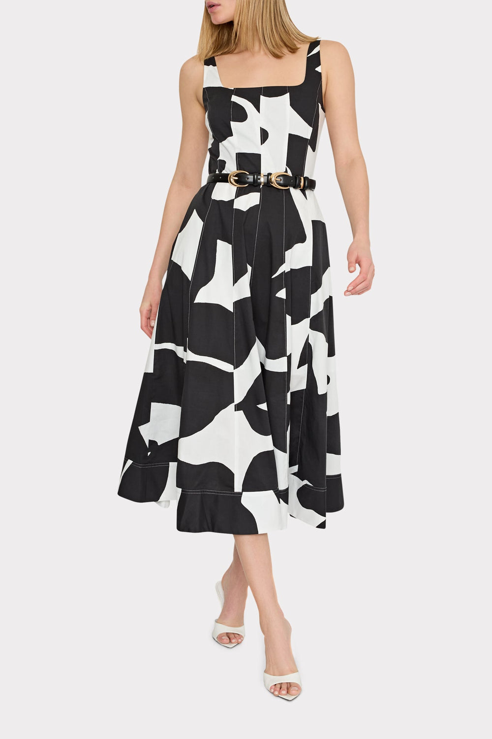 Grand Foliage Poplin Midi Dress Black/White | Milly Women