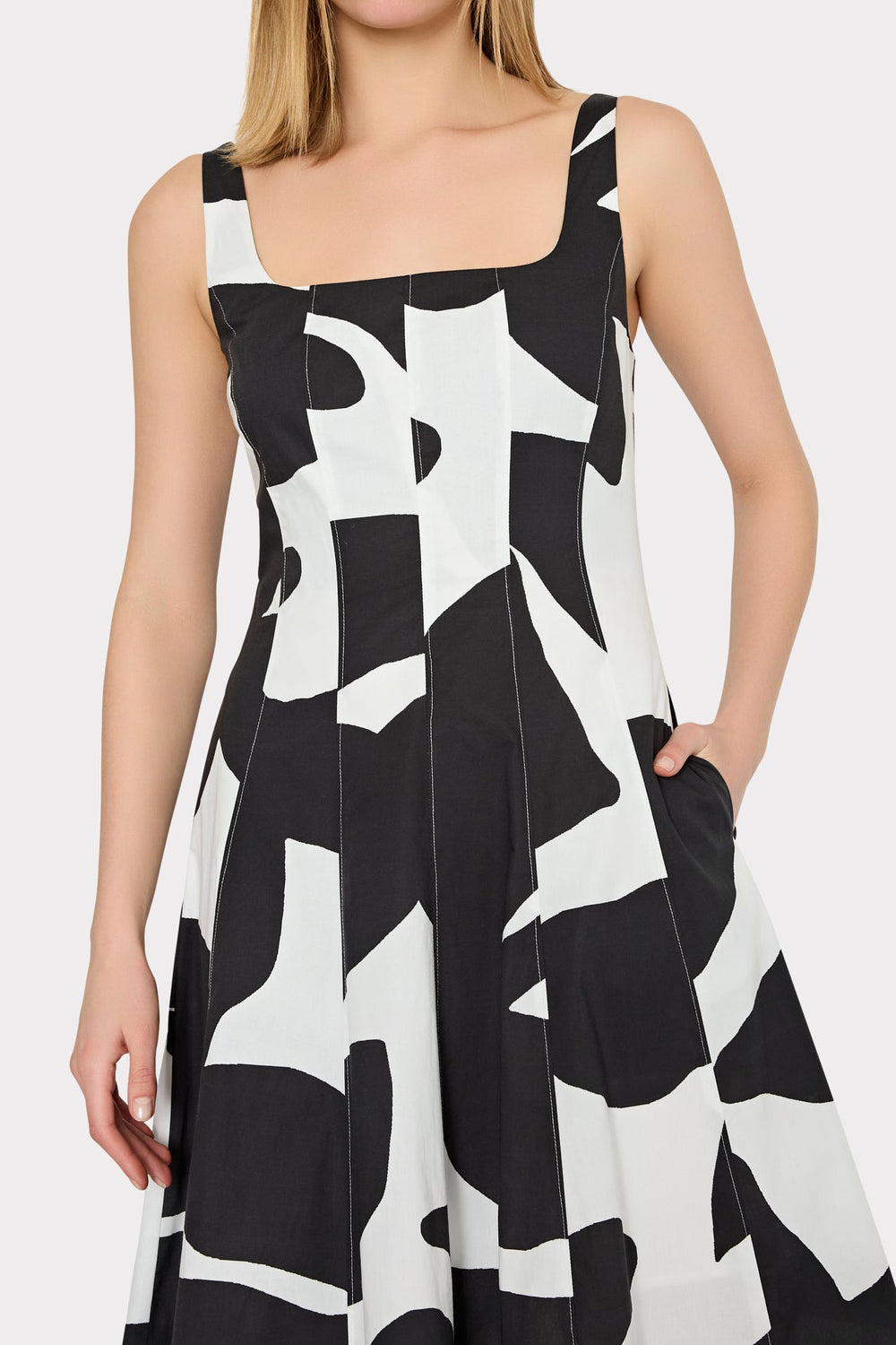 Grand Foliage Poplin Midi Dress Black/White | Milly Women