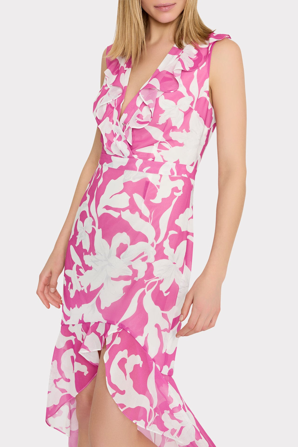 Nanci Lily Silhouette Ruffle Dress Pink/Ecru | Milly Women