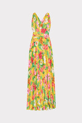 Oria Tulip Rosette Pleated Dress Yellow Multi | Milly Women