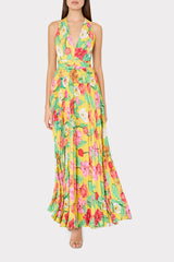 Oria Tulip Rosette Pleated Dress Yellow Multi | Milly Women