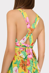 Oria Tulip Rosette Pleated Dress Yellow Multi | Milly Women