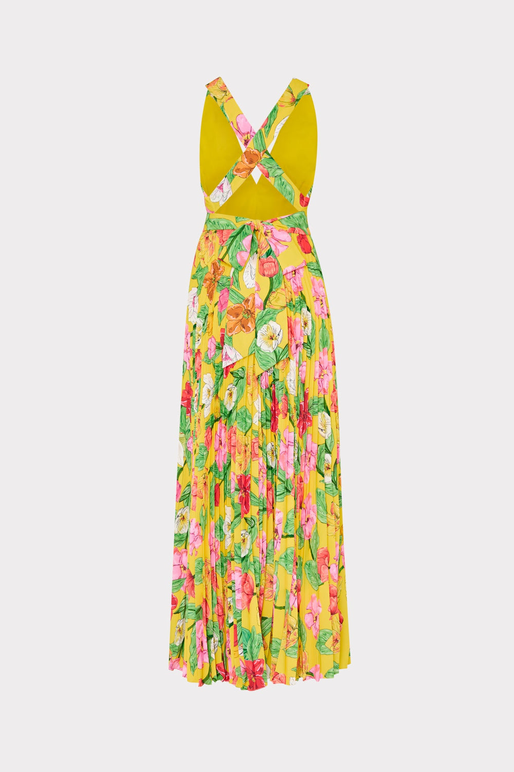 Oria Tulip Rosette Pleated Dress Yellow Multi | Milly Women