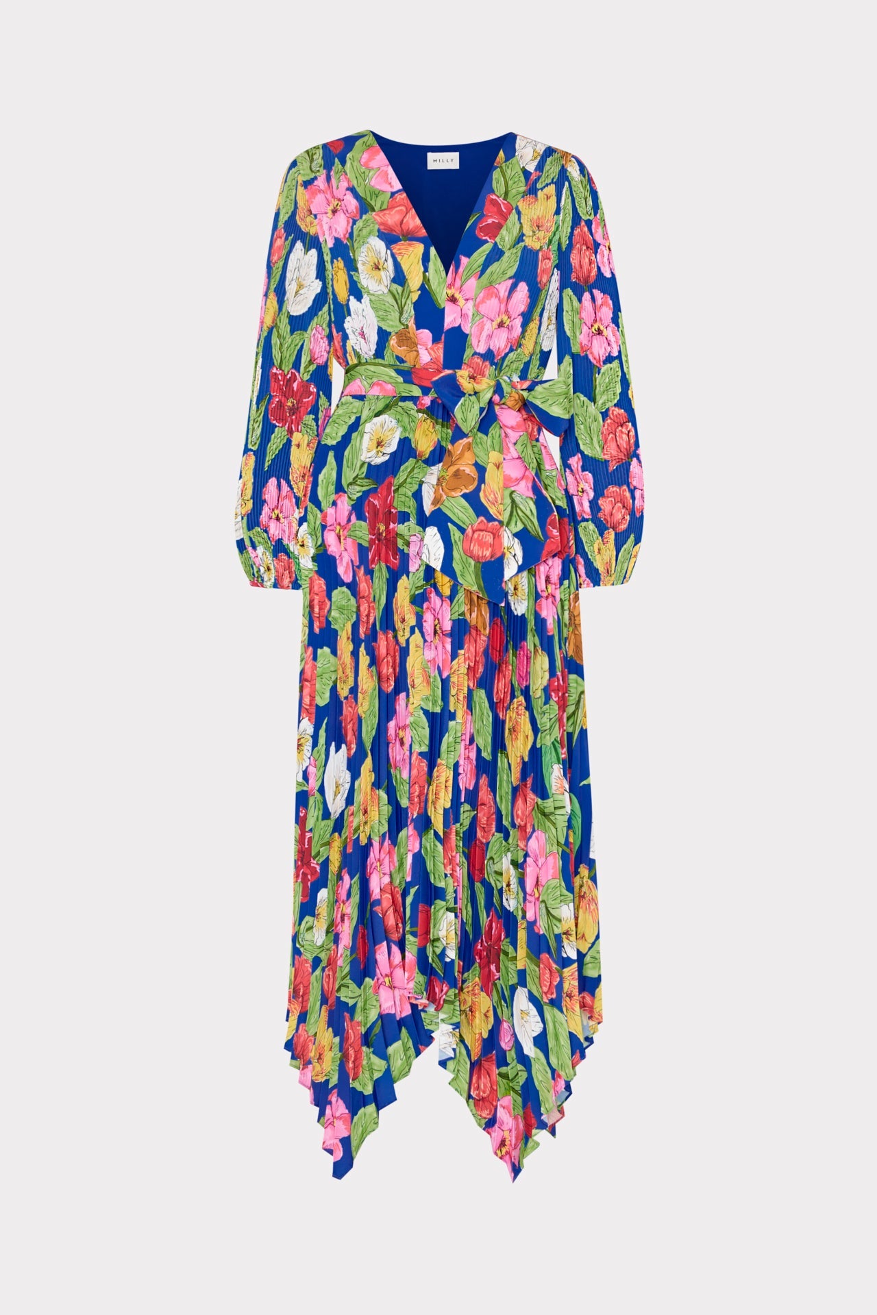 Liora Tulip Rosette Pleated Dress Royal Blue Multi | Milly Women