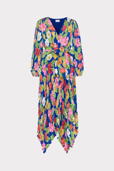 Liora Tulip Rosette Pleated Dress Royal Blue Multi | Milly Women