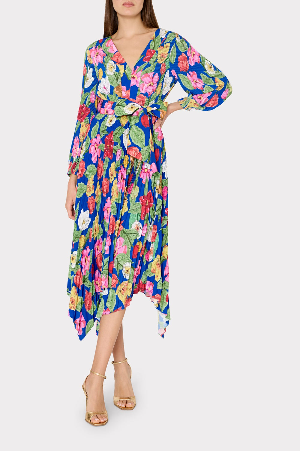 Liora Tulip Rosette Pleated Dress Royal Blue Multi | Milly Women