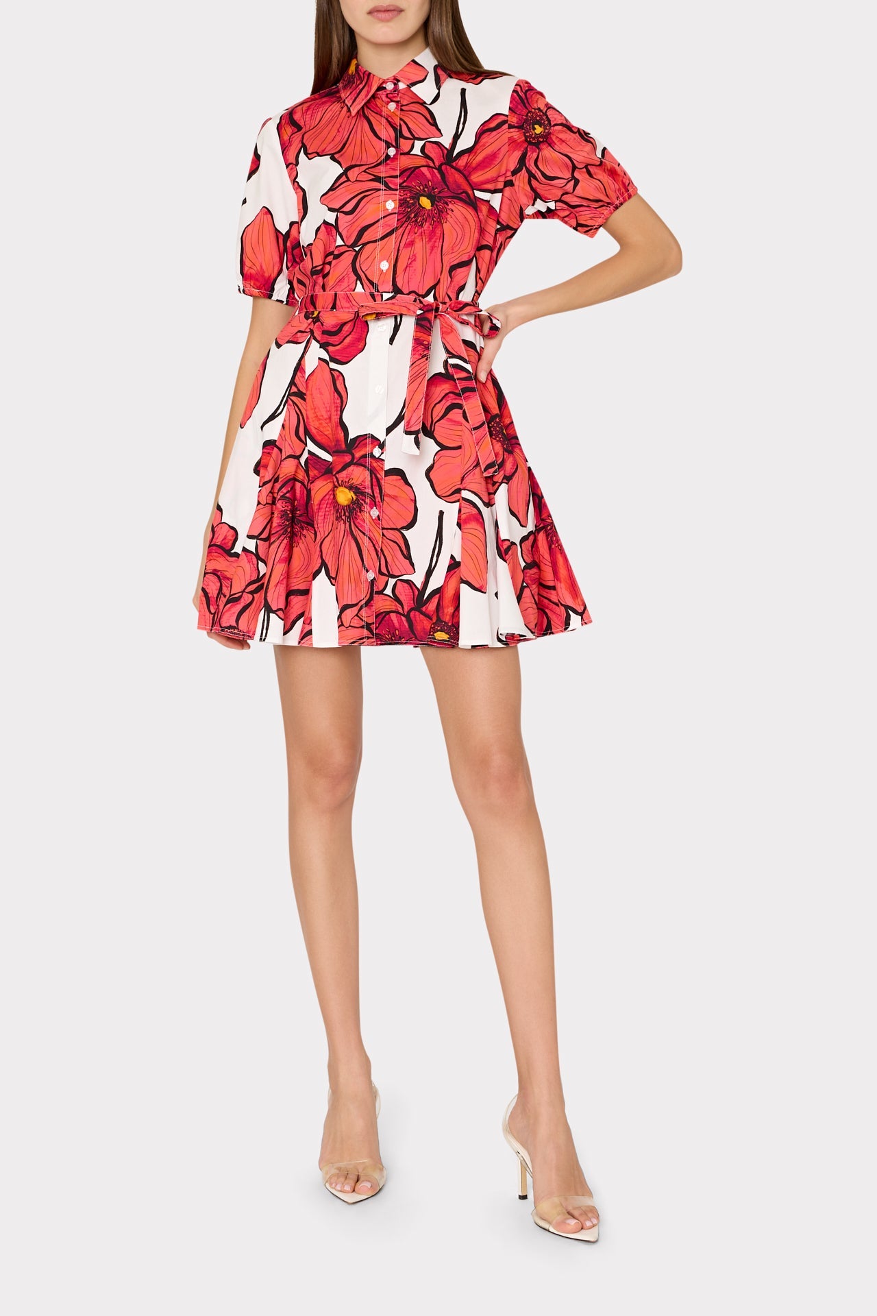 Juni Windflower Pastel Poplin Mini Dress Coral Multi | Milly Women