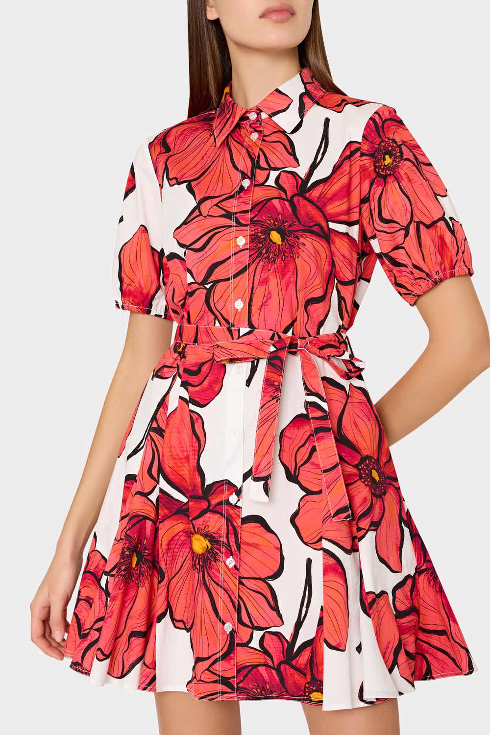 Juni Windflower Pastel Poplin Mini Dress Coral Multi | Milly Women