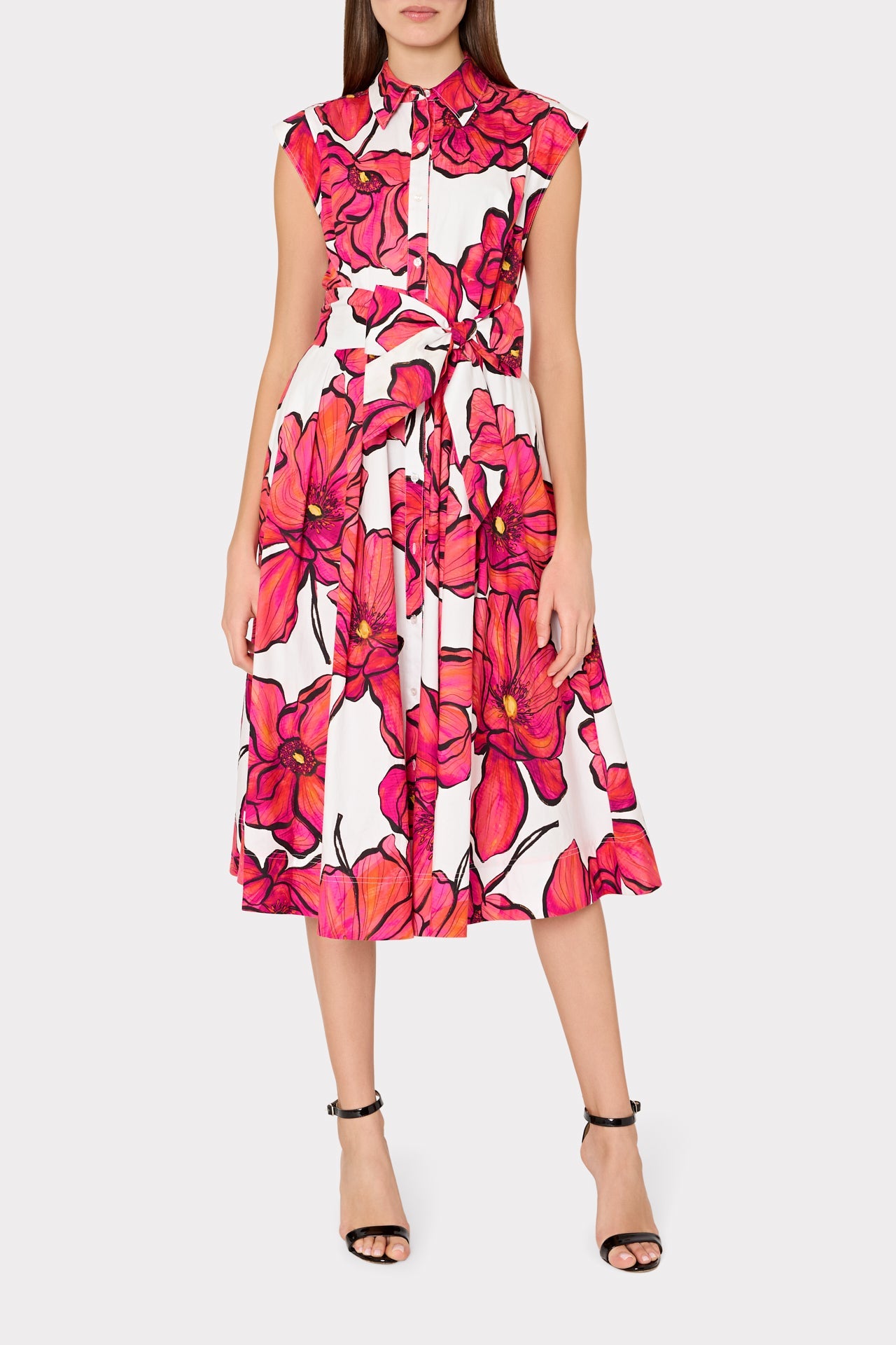 Jules Windflower Pastel Poplin Midi Dress Coral Multi | Milly Women