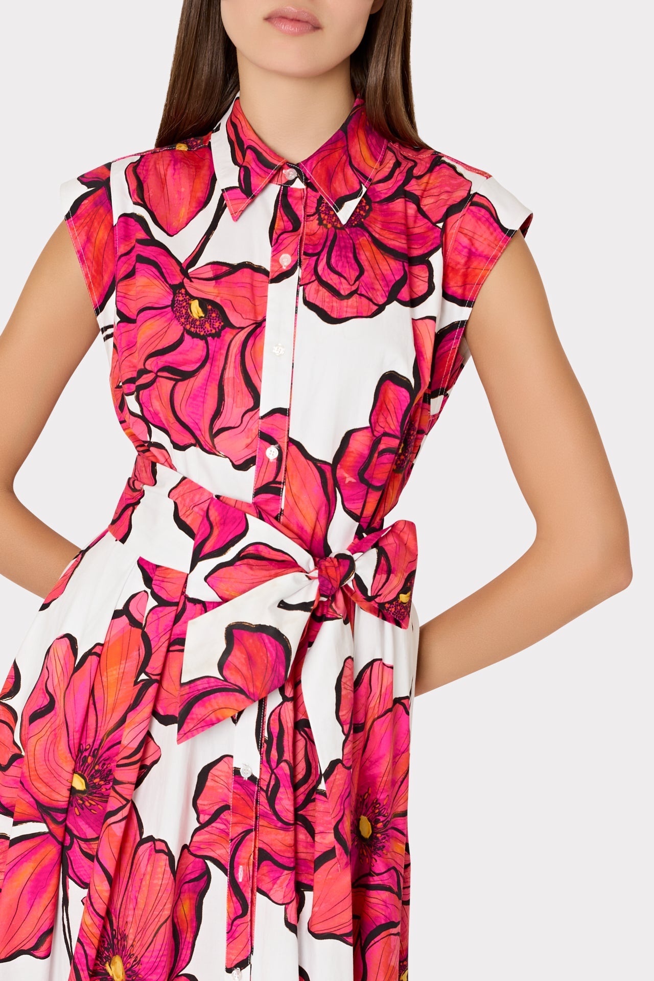 Jules Windflower Pastel Poplin Midi Dress Coral Multi | Milly Women