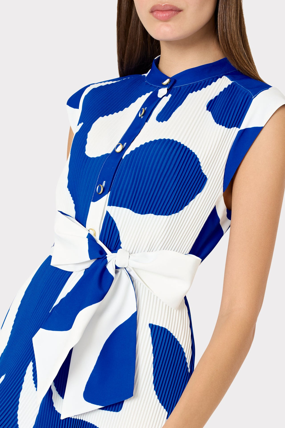 Joan Grand Foliage Pleated Dress Blue/White | Milly Women