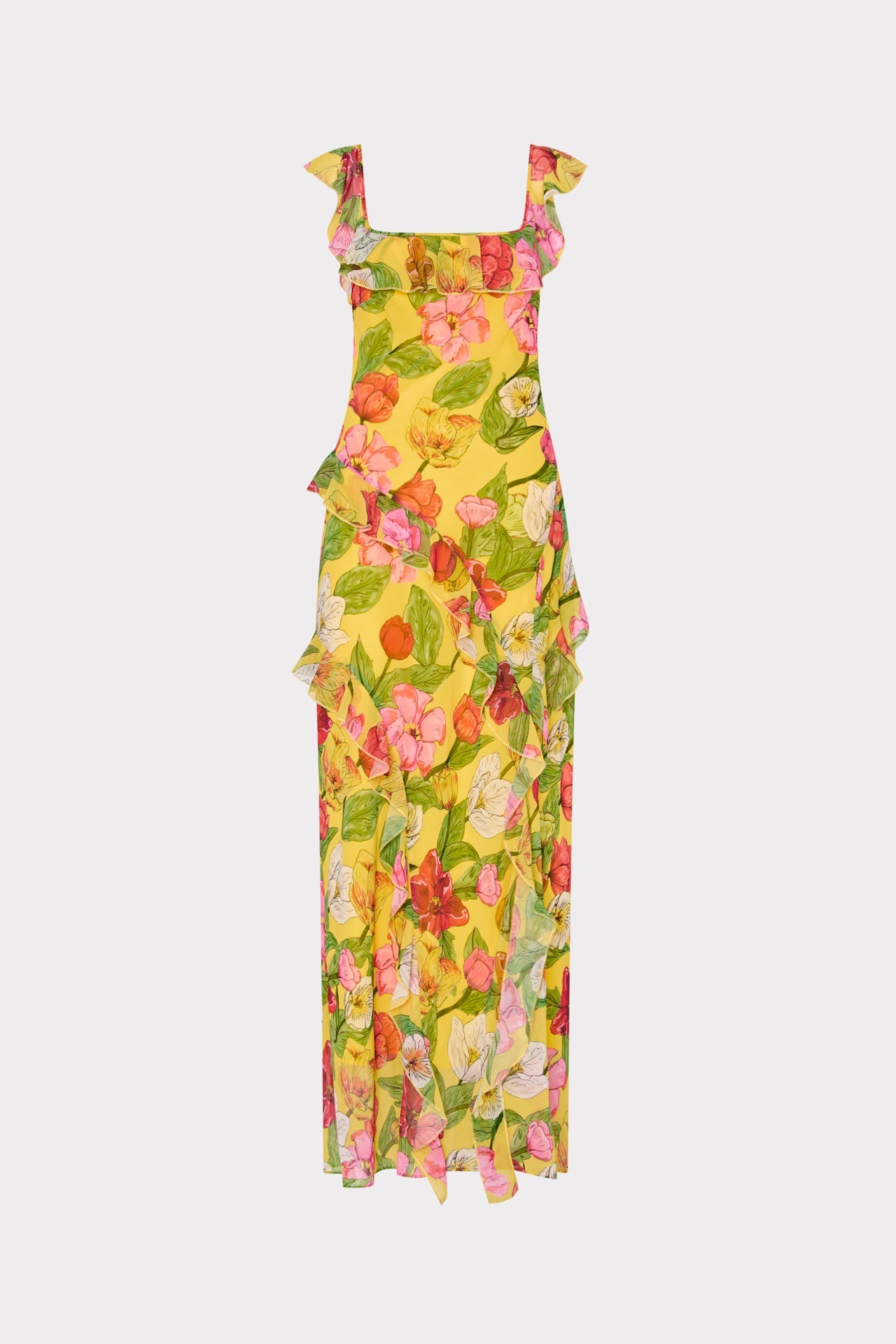 Tulip Rosette Ruffle Maxi Dress Yellow Multi | Milly Women