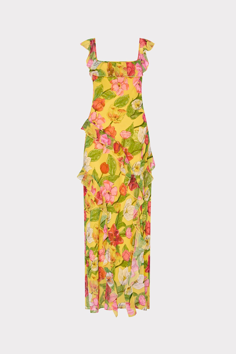 Tulip Rosette Ruffle Maxi Dress Yellow Multi | Milly Women