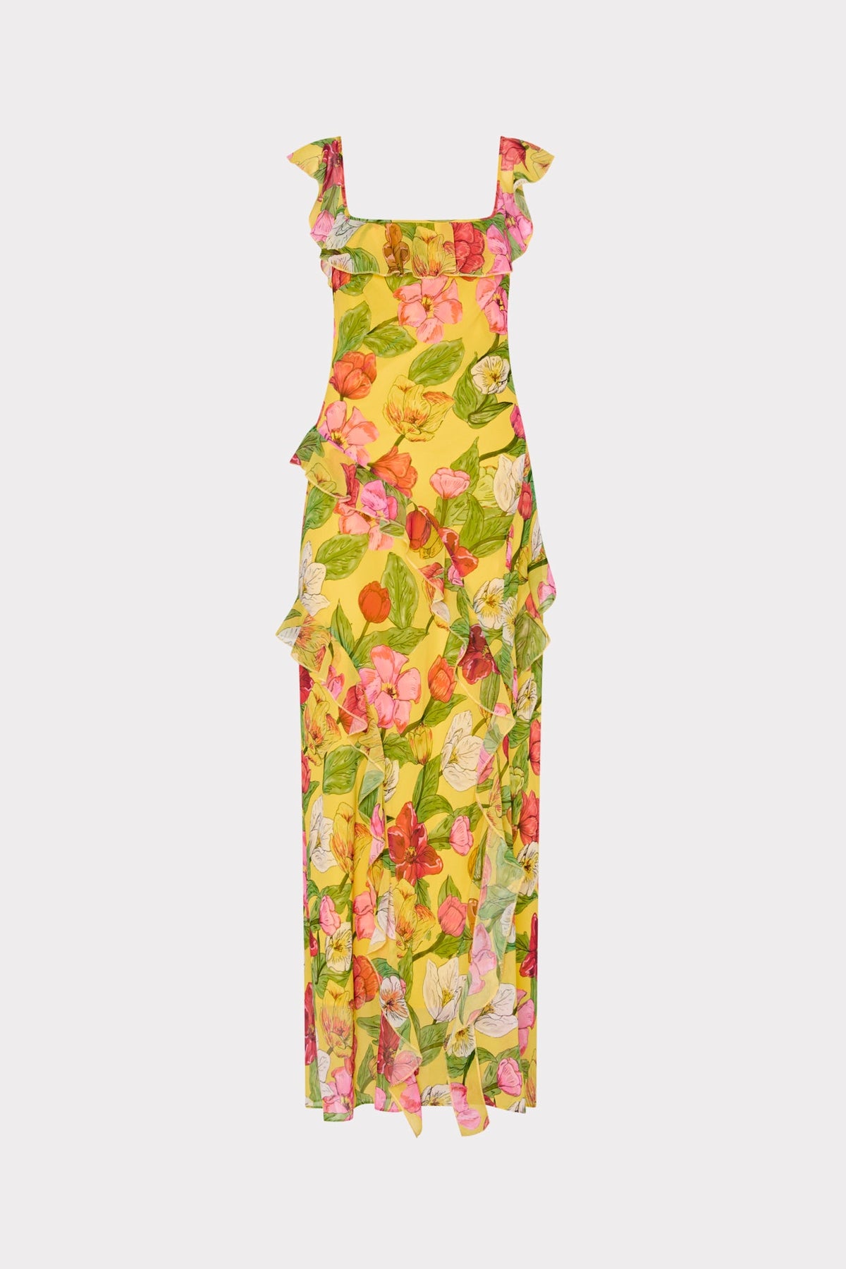 Tulip Rosette Ruffle Maxi Dress Yellow Multi | Milly Women