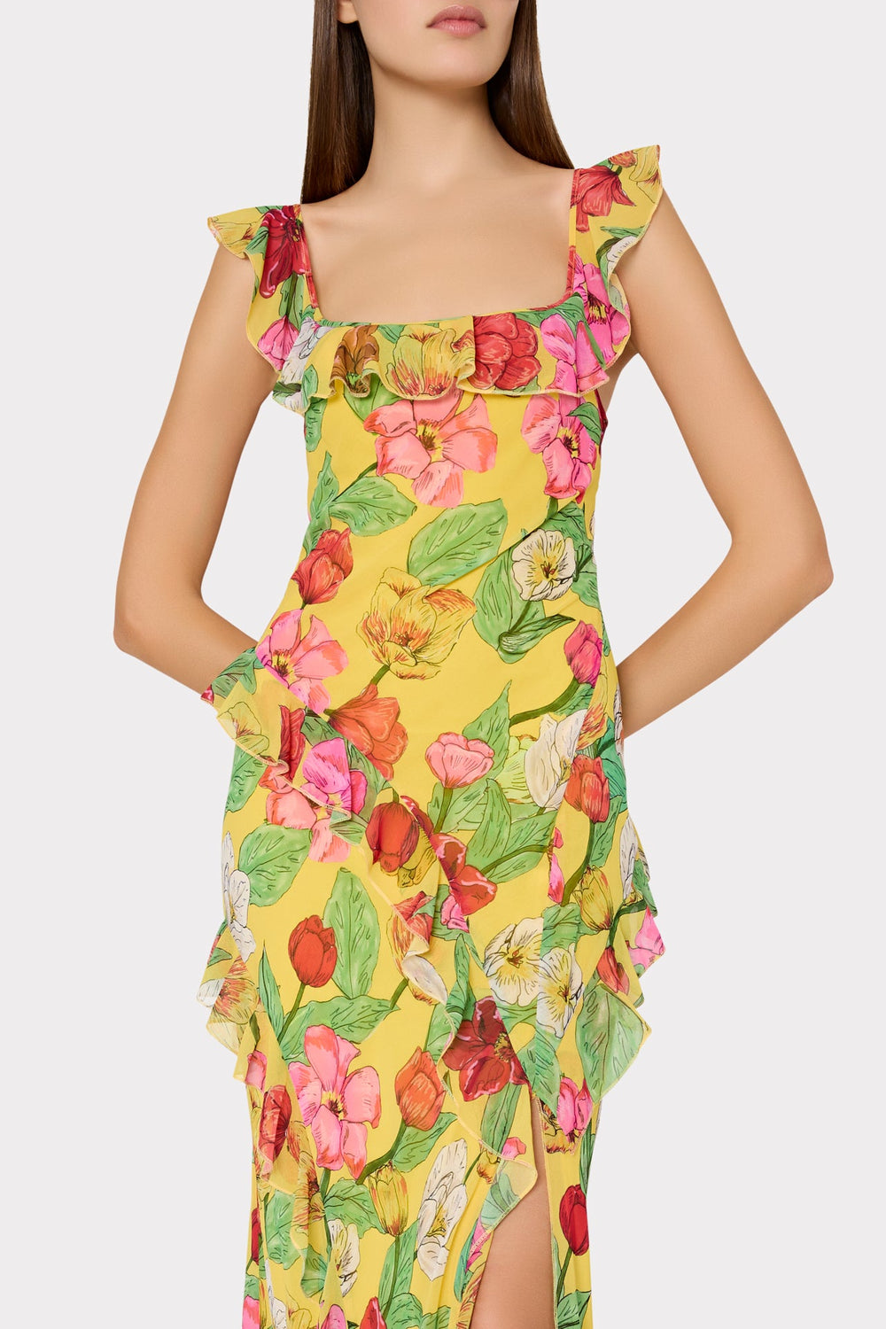Tulip Rosette Ruffle Maxi Dress Yellow Multi | Milly Women