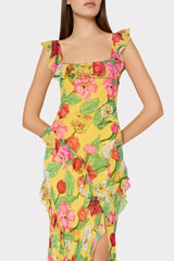 Tulip Rosette Ruffle Maxi Dress Yellow Multi | Milly Women