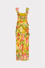 Tulip Rosette Ruffle Maxi Dress Yellow Multi | Milly Women