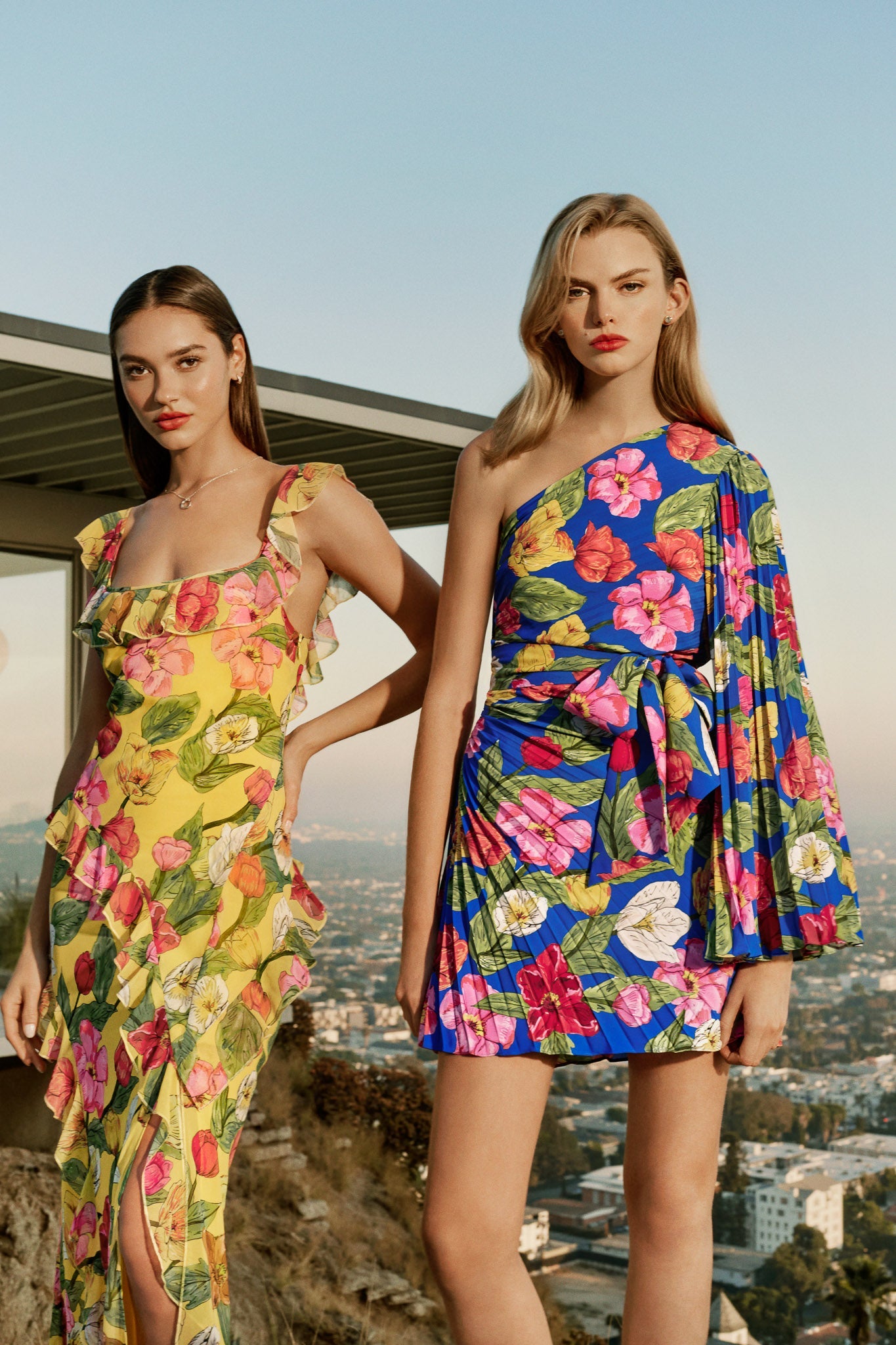 Tulip Rosette Ruffle Maxi Dress Yellow Multi | Milly Women
