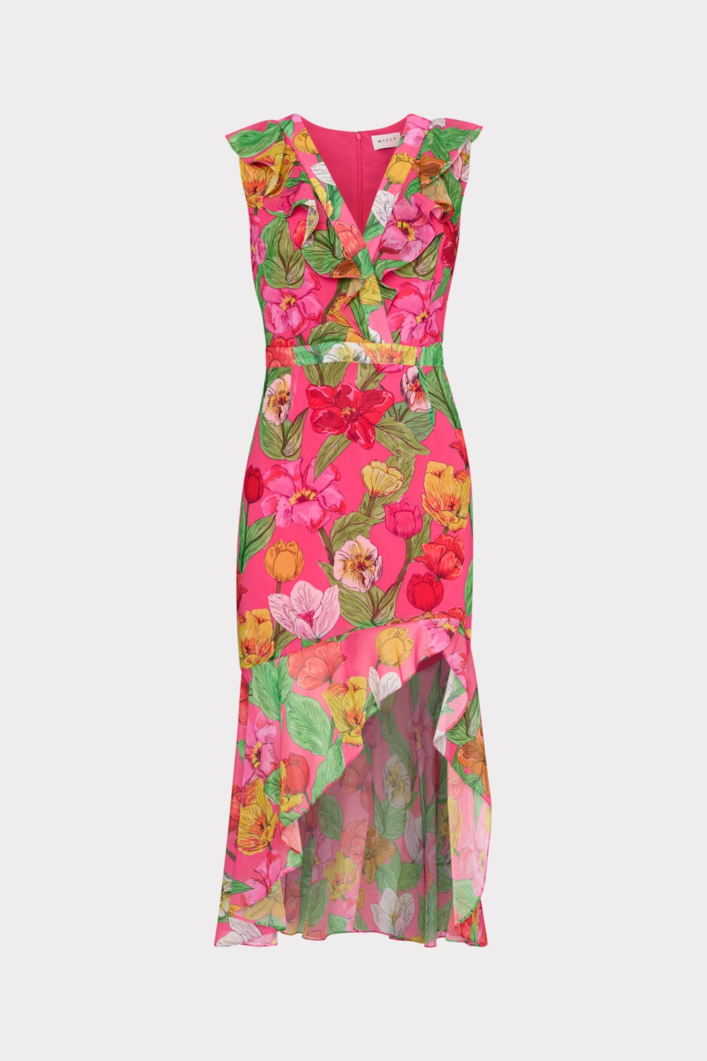 Nanci Tulip Rosette Ruffle Dress Pink Multi | Milly Women