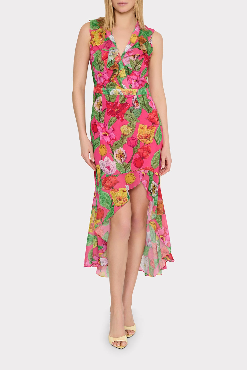 Nanci Tulip Rosette Ruffle Dress Pink Multi | Milly Women