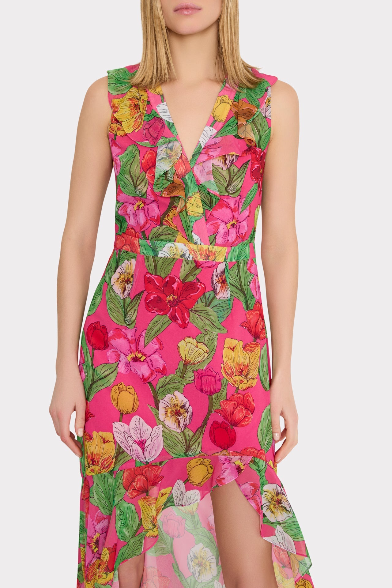 Nanci Tulip Rosette Ruffle Dress Pink Multi | Milly Women