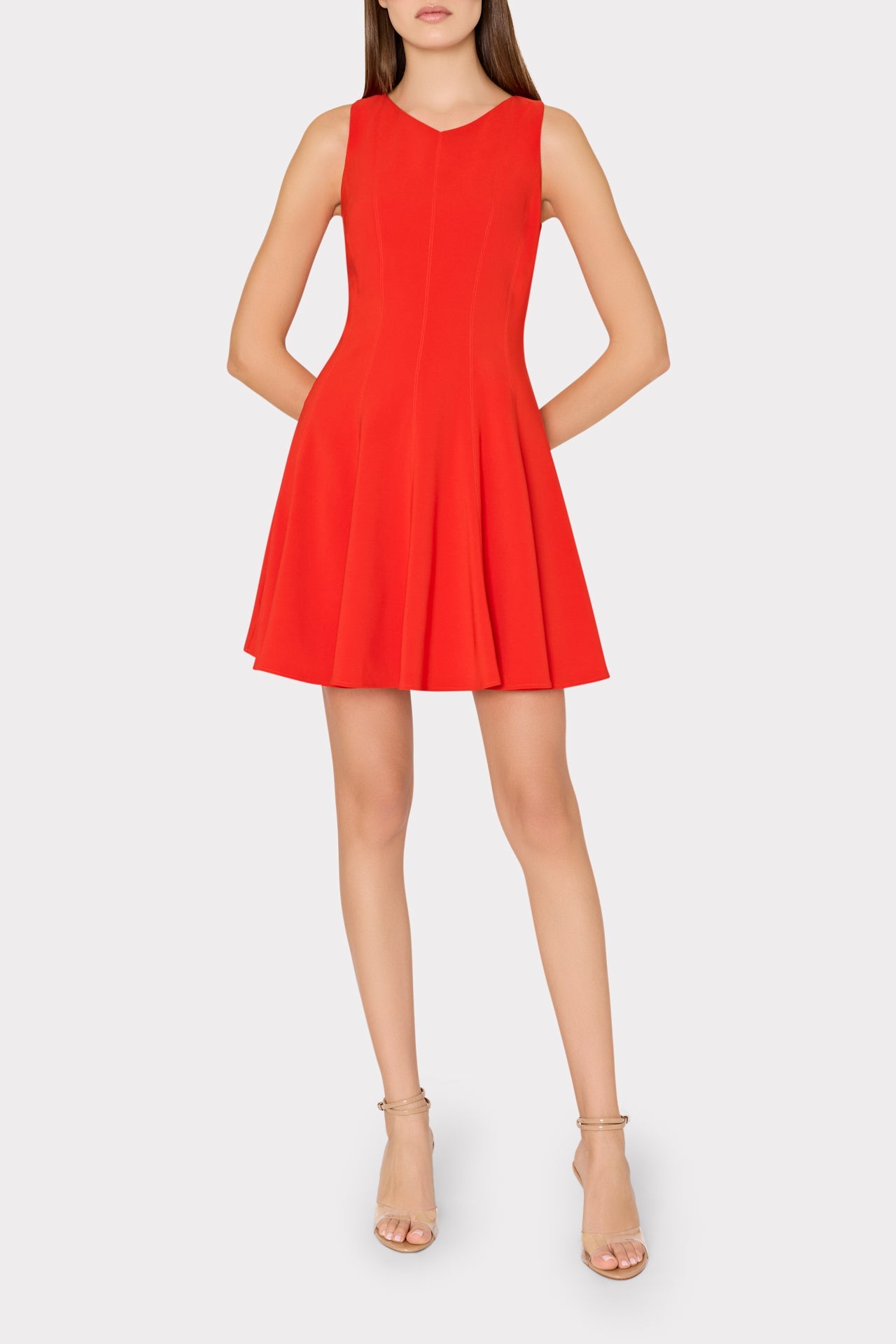 Sleeveless Stretch Cady Fit And Flare Dress Red | Milly Women