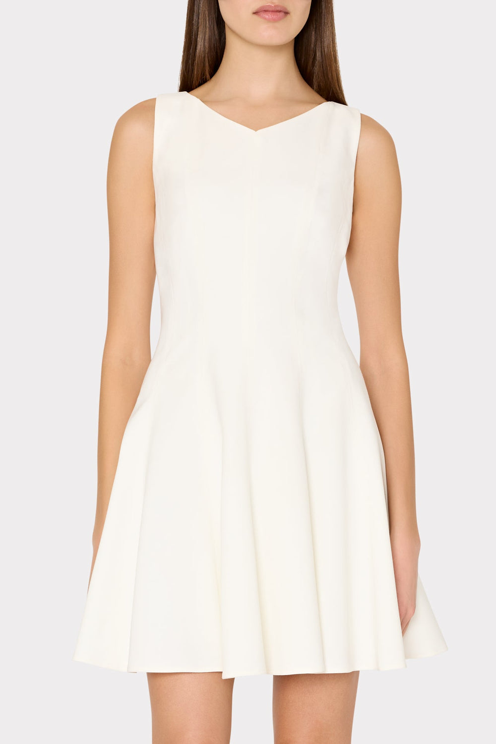Sleeveless Stretch Cady Fit And Flare Dress Ecru | Milly Women