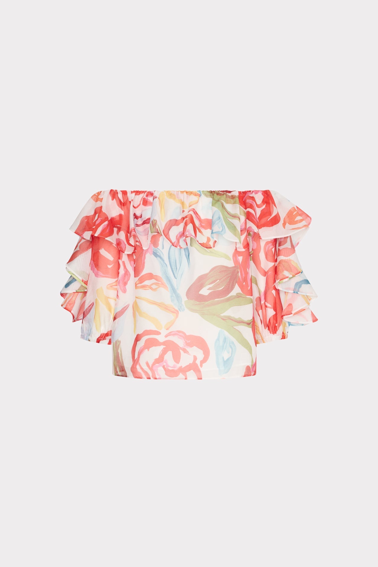 Floraison Rouge Organza Ruffle Top Red Multi | Milly Women