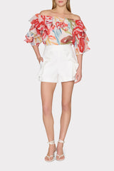 Floraison Rouge Organza Ruffle Top Red Multi | Milly Women