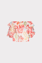 Floraison Rouge Organza Ruffle Top Red Multi | Milly Women