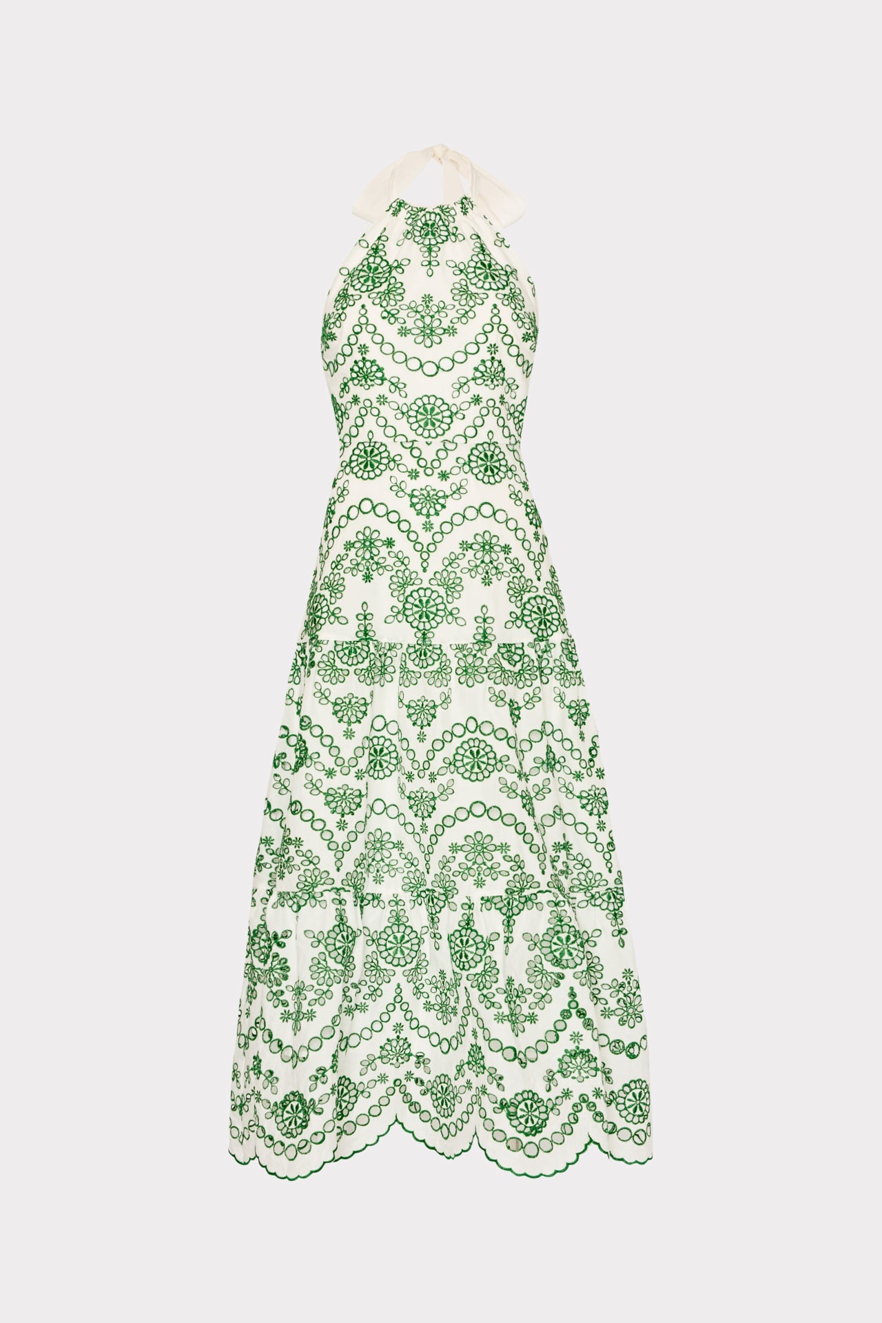 Hayden Scallop Eyelet Dress White/Green | Milly Women