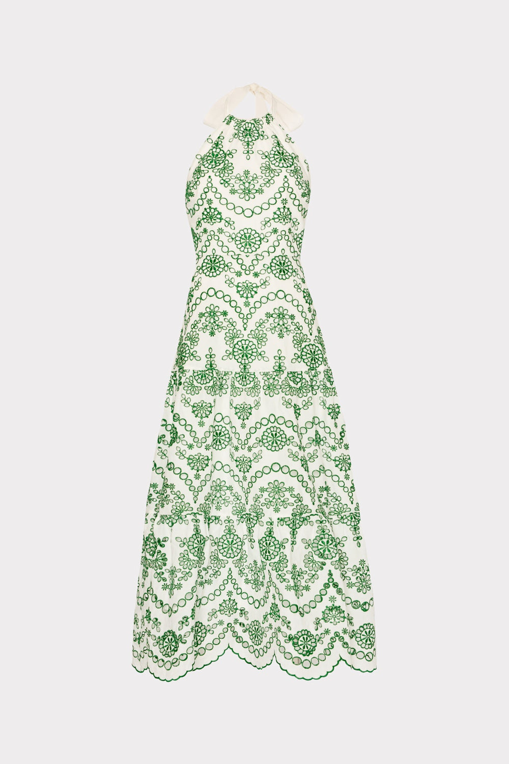 Hayden Scallop Eyelet Dress White/Green | Milly Women