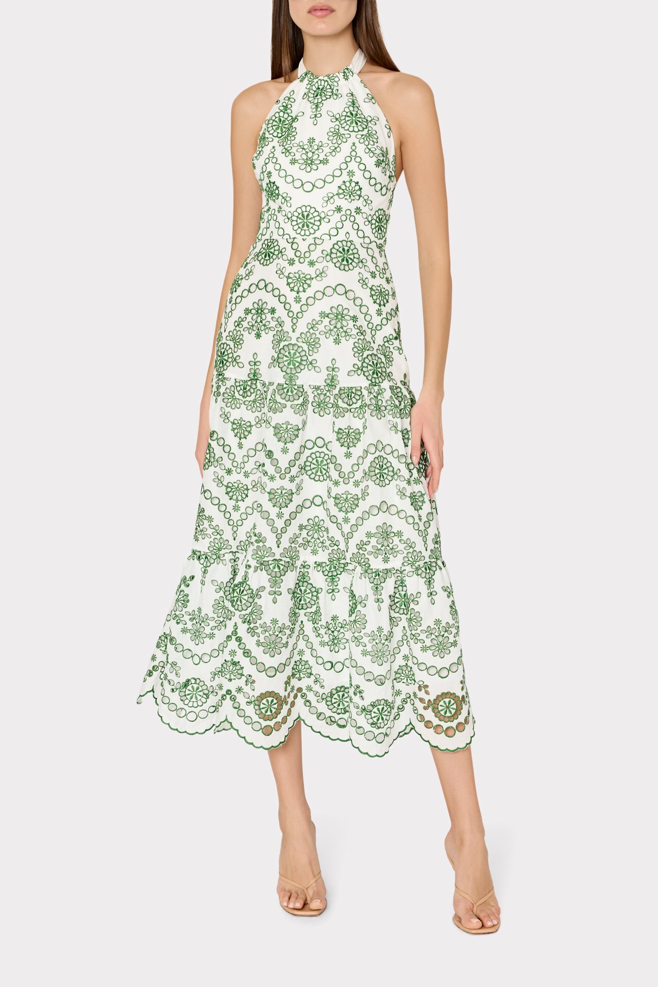 Hayden Scallop Eyelet Dress White/Green | Milly Women