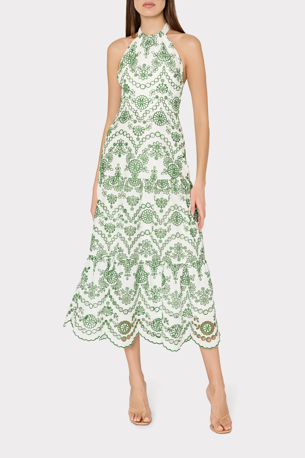 Hayden Scallop Eyelet Dress White/Green | Milly Women