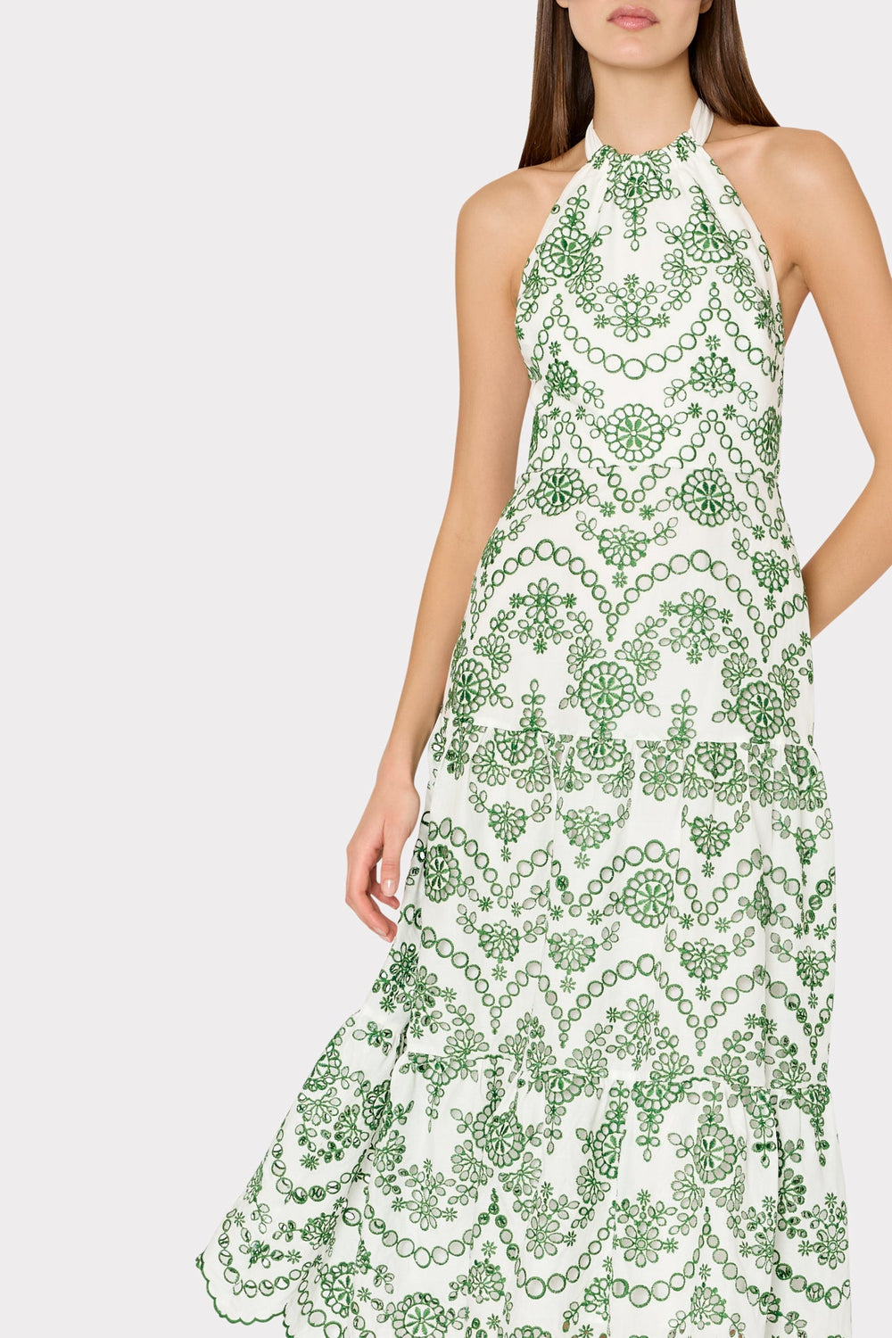 Hayden Scallop Eyelet Dress White/Green | Milly Women