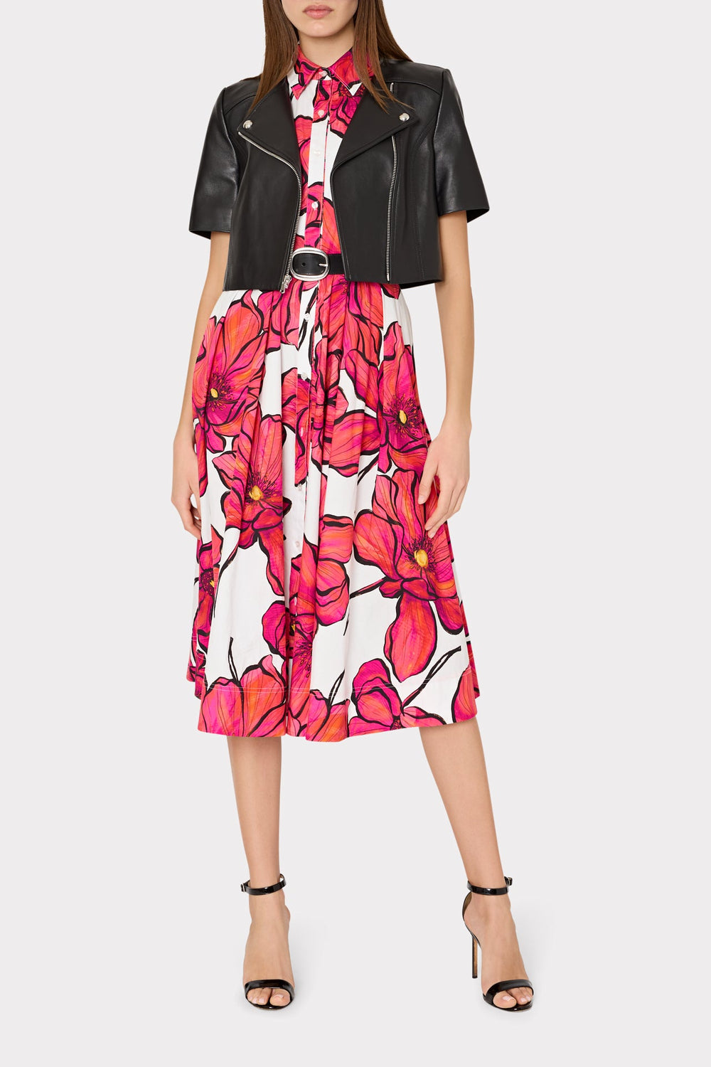 Cropped Short Sleeve Moto Jacket Black | Milly Women