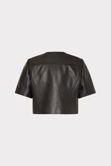 Cropped Short Sleeve Moto Jacket Black | Milly Women