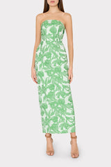 Tulip Jacquard Strapless Dress Green Multi | Milly Women