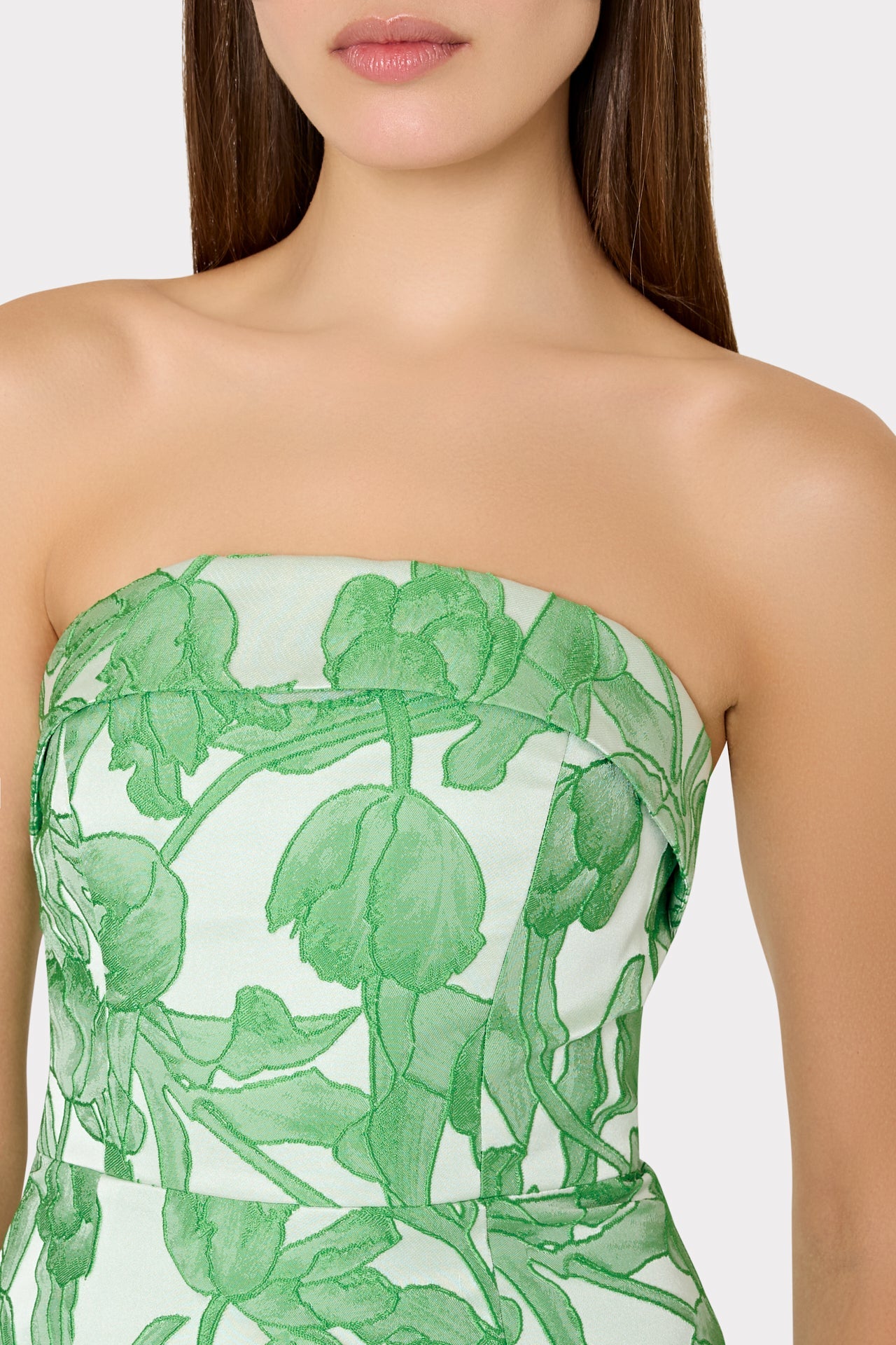 Tulip Jacquard Strapless Dress Green Multi | Milly Women