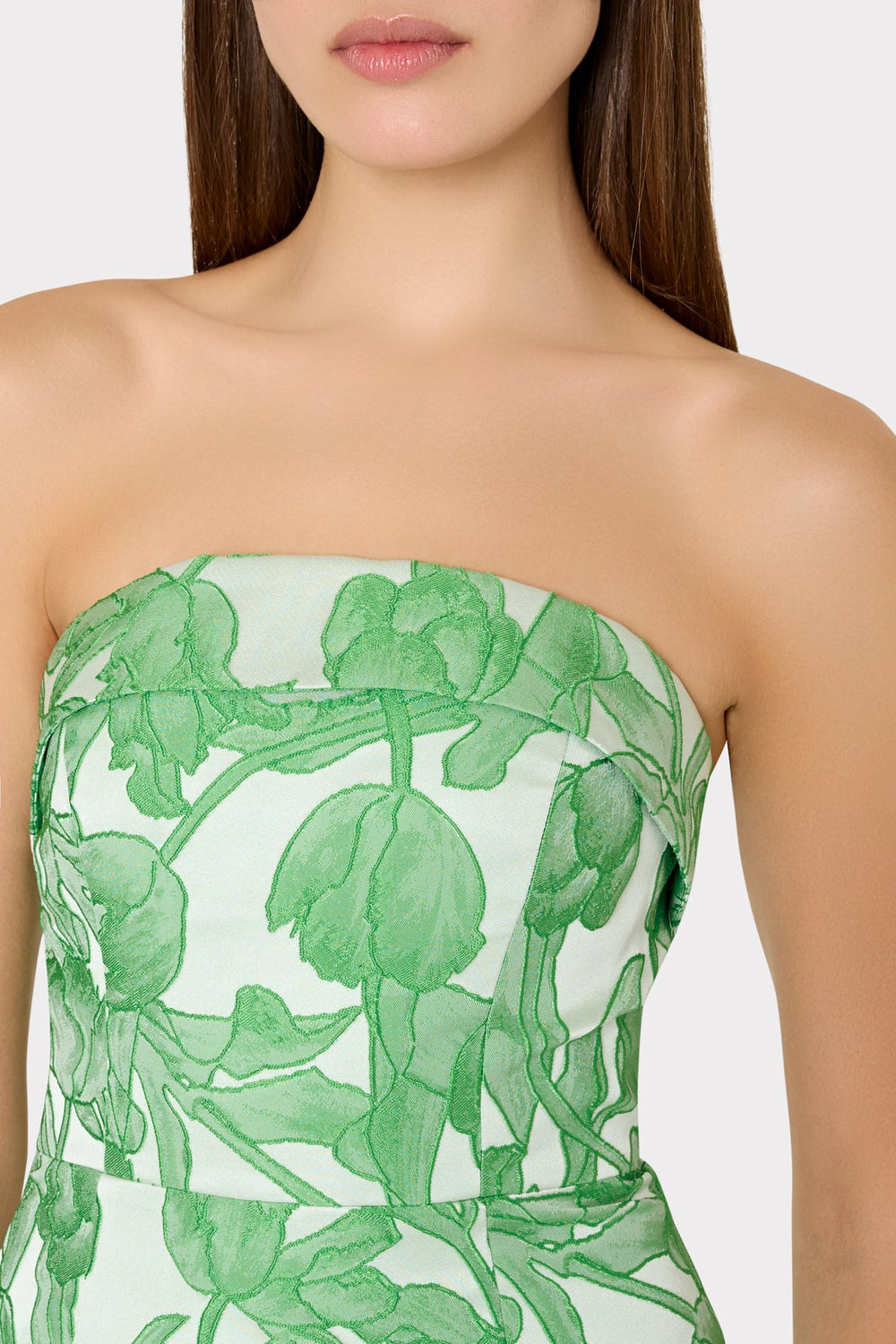 Tulip Jacquard Strapless Dress Green Multi | Milly Women