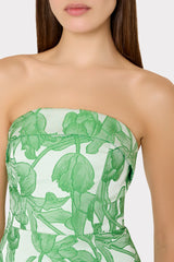Tulip Jacquard Strapless Dress Green Multi | Milly Women