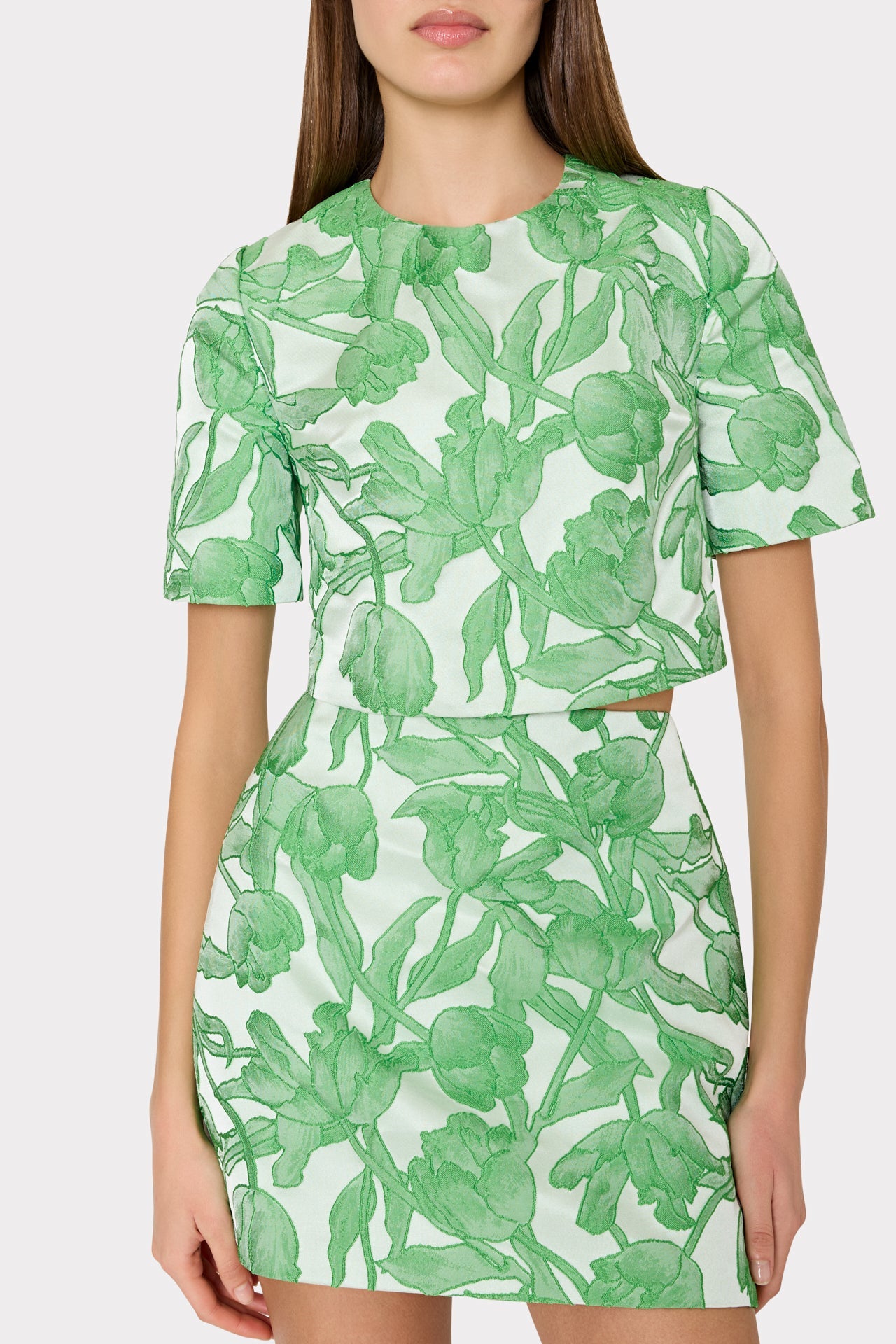 Tulip Jacquard Modern Mini Skirt Green Multi | Milly Women