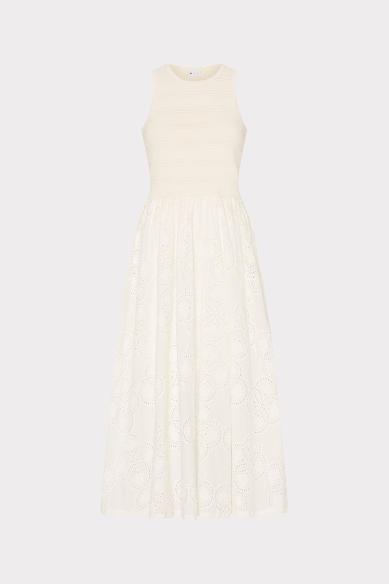 Geo Eyelet Knit Combo Midi Dress Ecru | Milly Women