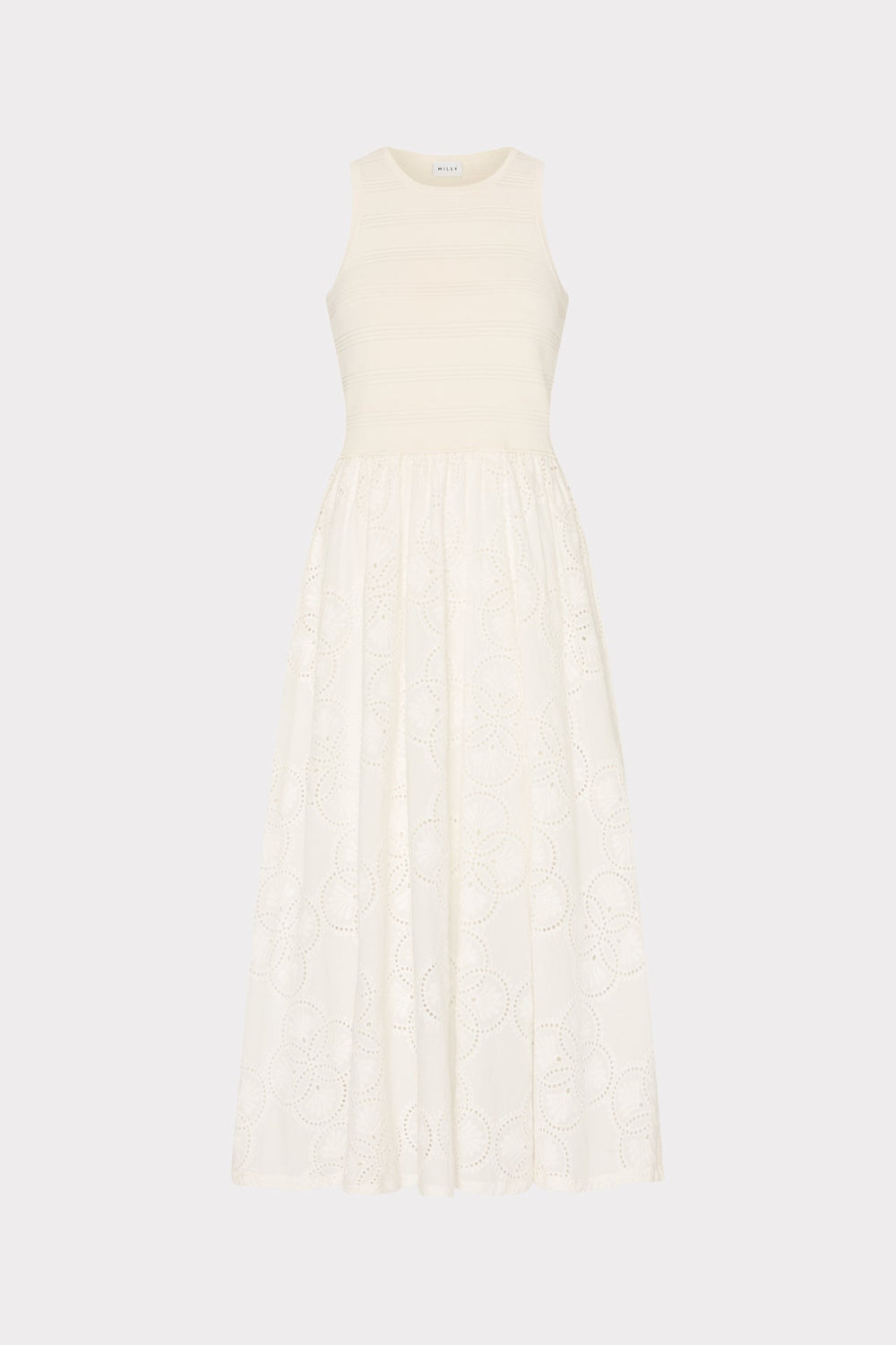 Geo Eyelet Knit Combo Midi Dress Ecru | Milly Women