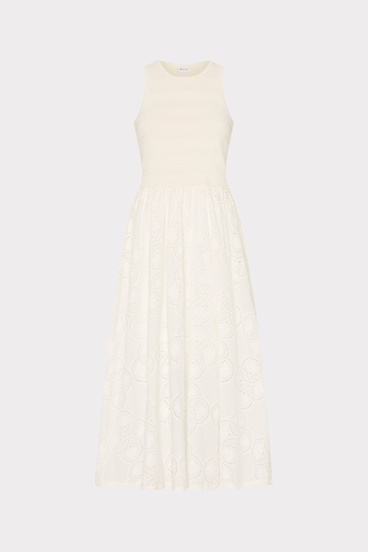 Geo Eyelet Knit Combo Midi Dress Ecru | Milly Women