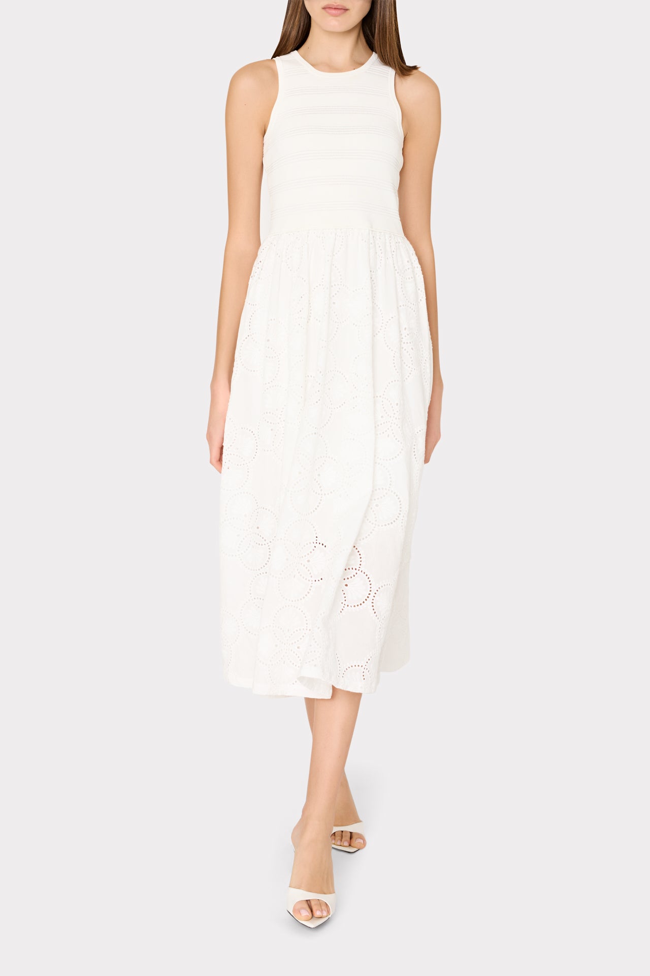 Geo Eyelet Knit Combo Midi Dress Ecru | Milly Women
