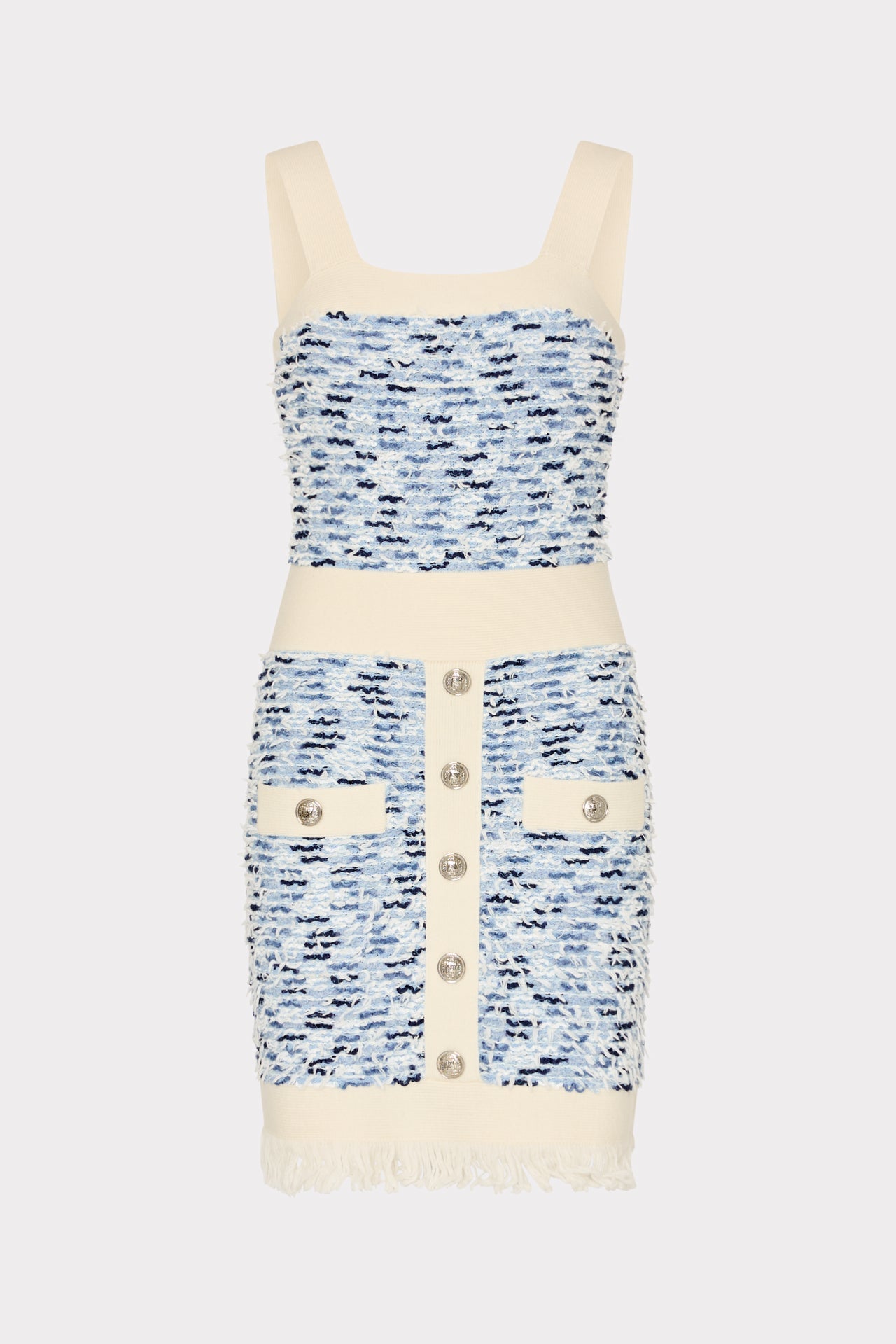 Fringed Textured Knit Mini Dress Blue Multi | Milly Women