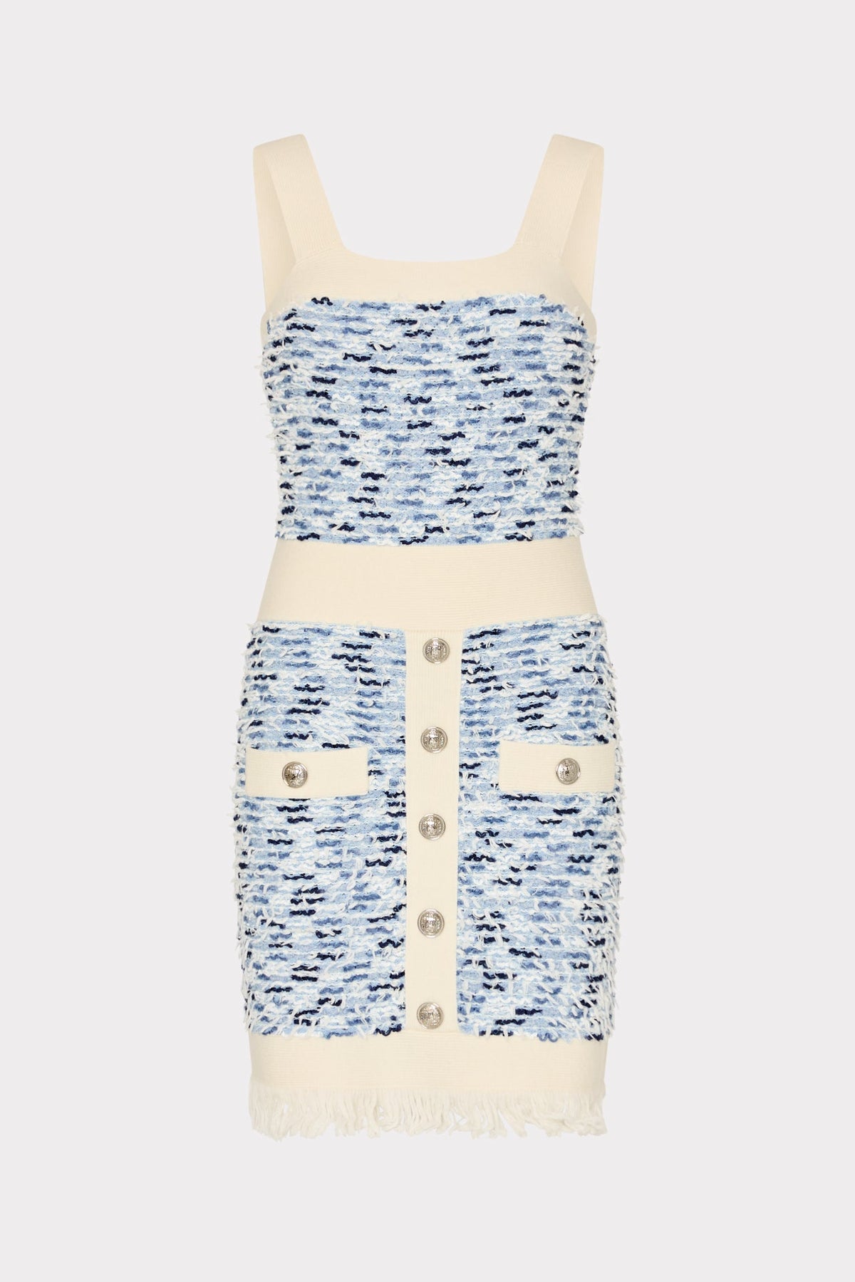 Fringed Textured Knit Mini Dress Blue Multi | Milly Women