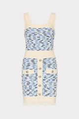 Fringed Textured Knit Mini Dress Blue Multi | Milly Women